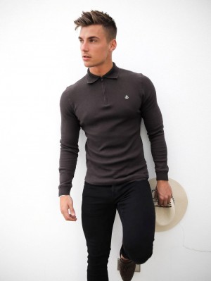 Blakely Aspen Long Sleeve Polo Charcoal | DJF219867