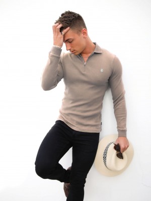 Blakely Aspen Long Sleeve Polo Stone | XKY156280