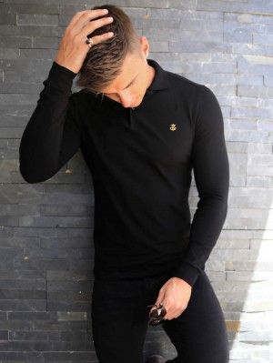 Blakely Harrow Long-Sleeve Polo Shirt Schwarz | YMZ307195