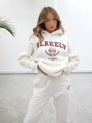 Blakely Women's Varsity Relaxed Hoodie Weiß | OAU705491