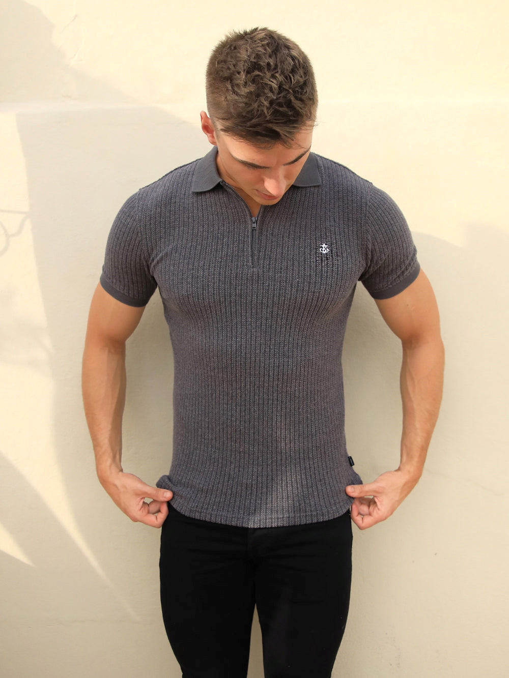 Blakely Anzi Textured Polo Charcoal | BRQ462150