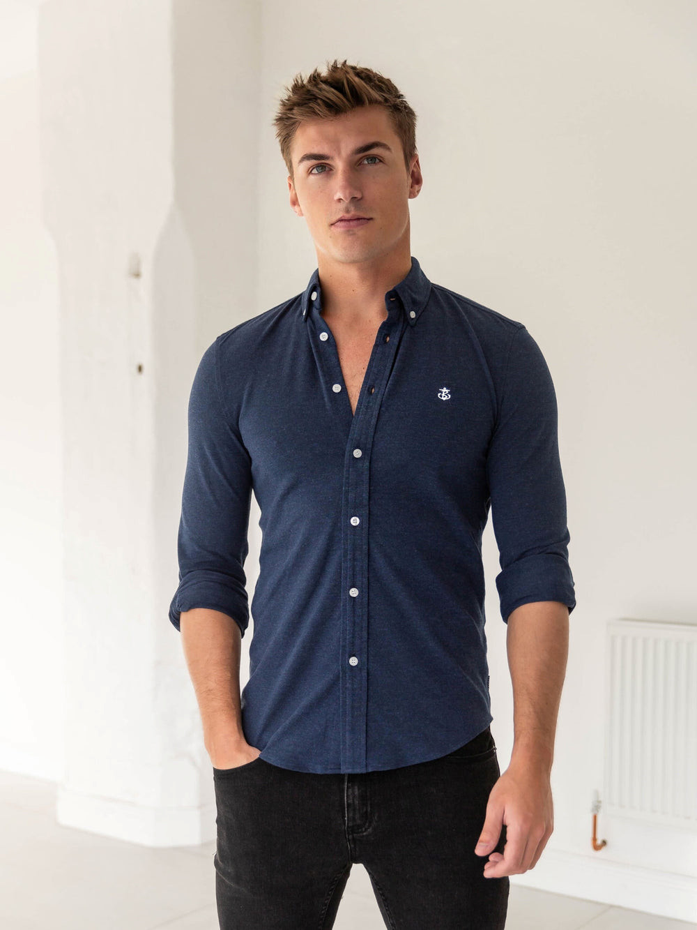 Blakely Arlo Soft Stretch Shirt Navy | MTF458671