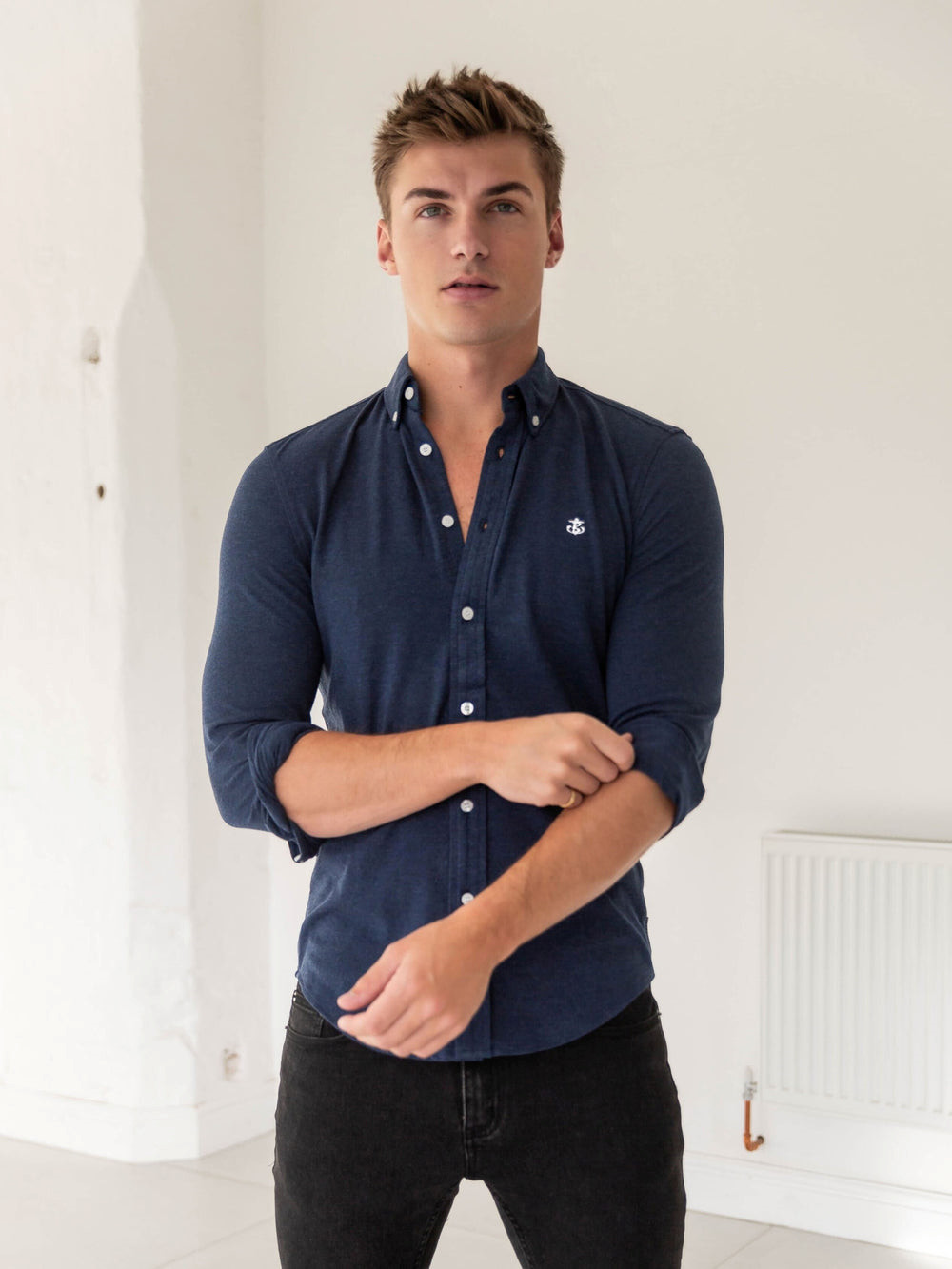 Blakely Arlo Soft Stretch Shirt Navy | MTF458671