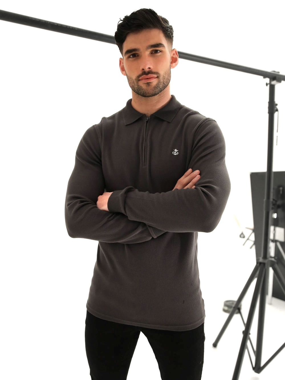 Blakely Aspen Long Sleeve Polo Charcoal | DJF219867