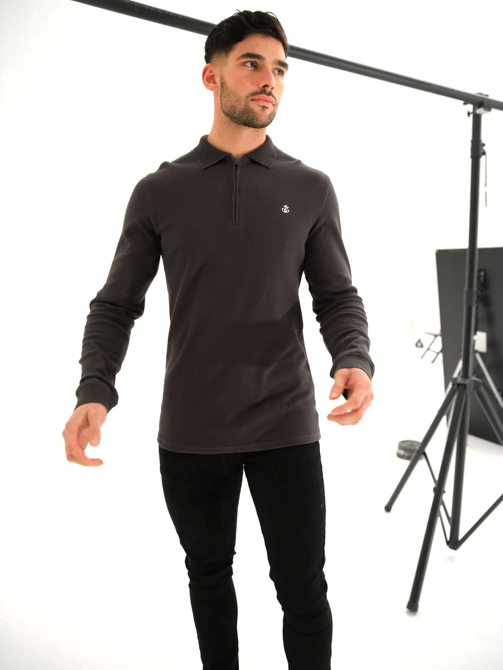 Blakely Aspen Long Sleeve Polo Charcoal | DJF219867