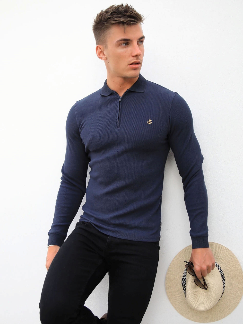 Blakely Aspen Long Sleeve Polo Navy | BMO849502