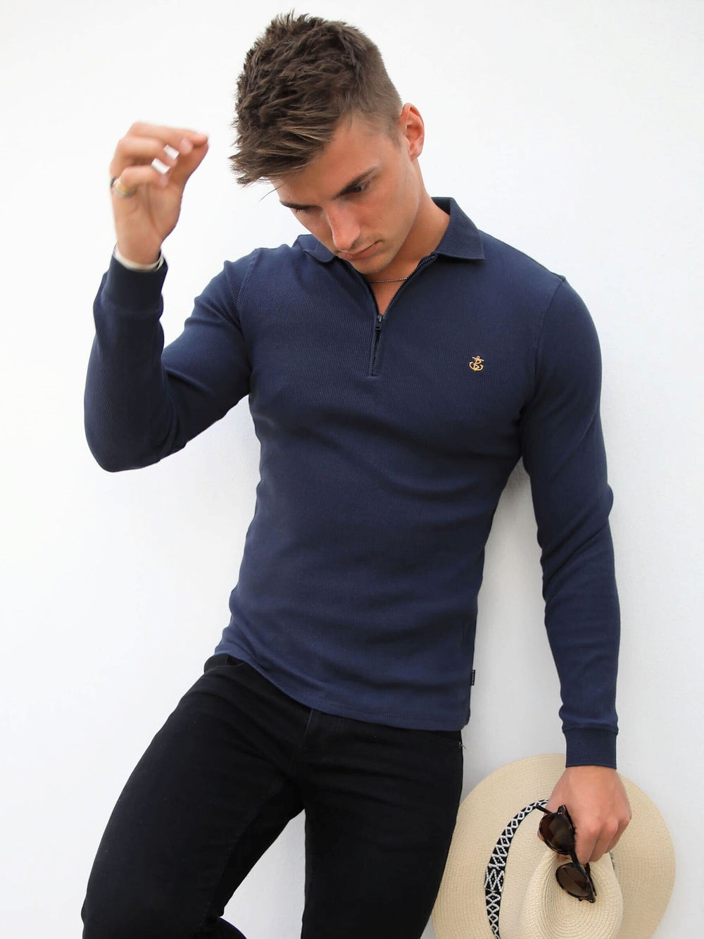 Blakely Aspen Long Sleeve Polo Navy | BMO849502