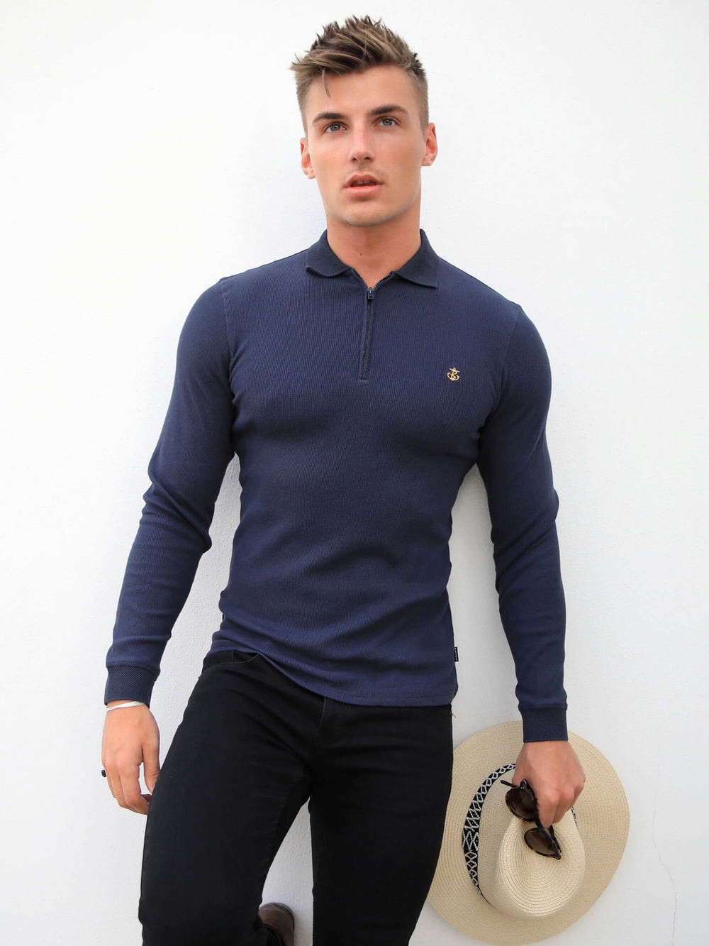 Blakely Aspen Long Sleeve Polo Navy | BMO849502