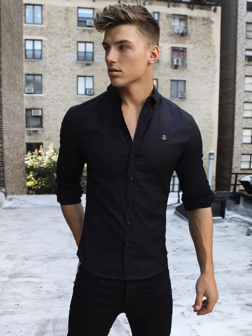 Blakely Farringdon Fitted Stretch Shirt Schwarz | OFK784310