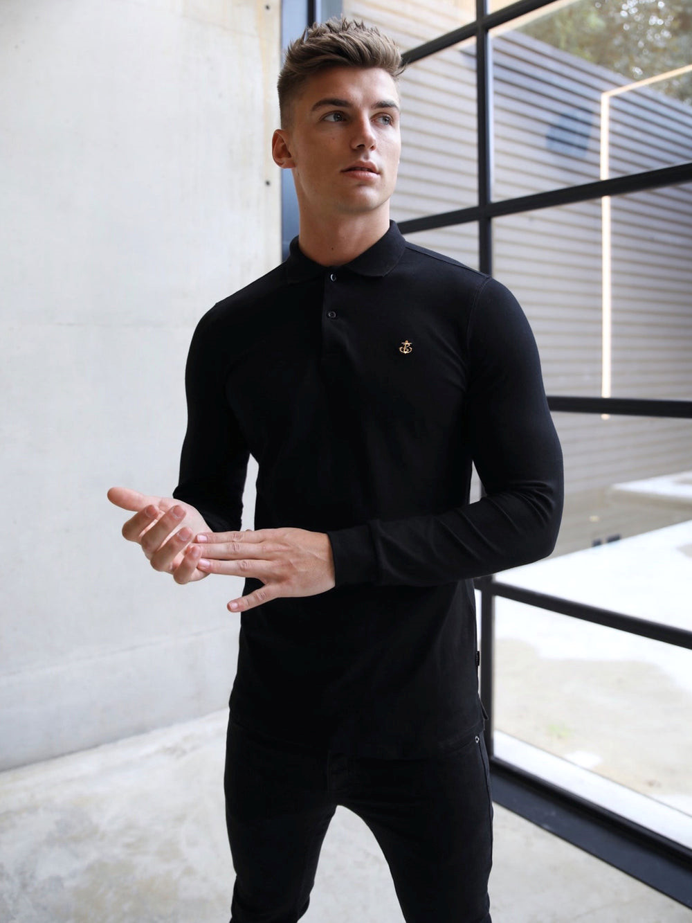 Blakely Harrow Long-Sleeve Polo Shirt Schwarz | YMZ307195