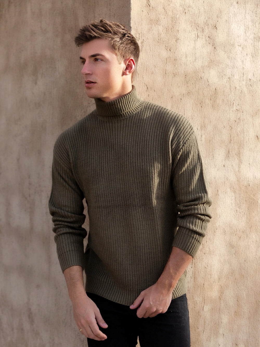 Blakely Hemsworth Roll Neck Jumper Khaki | KTR941730