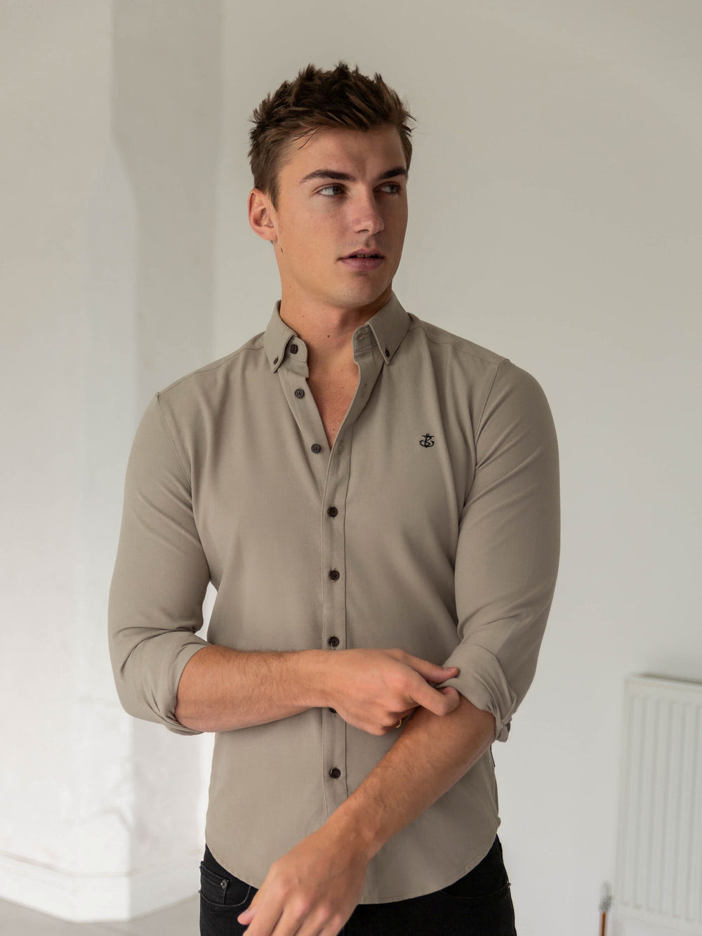 Blakely Horton Fitted Stretch Shirt Tan | YMK529046