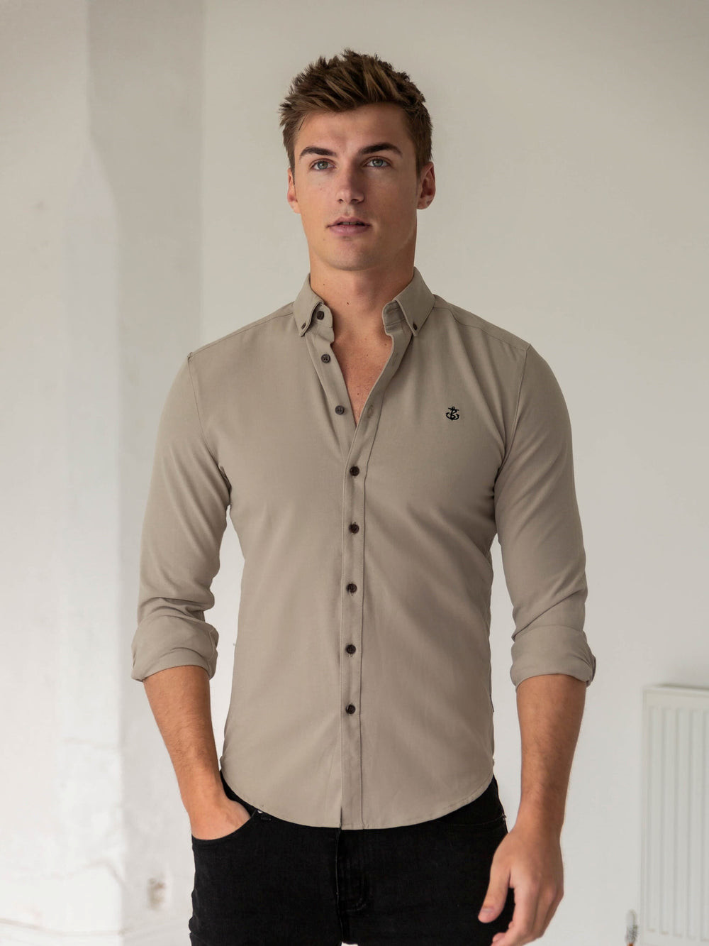 Blakely Horton Fitted Stretch Shirt Tan | YMK529046