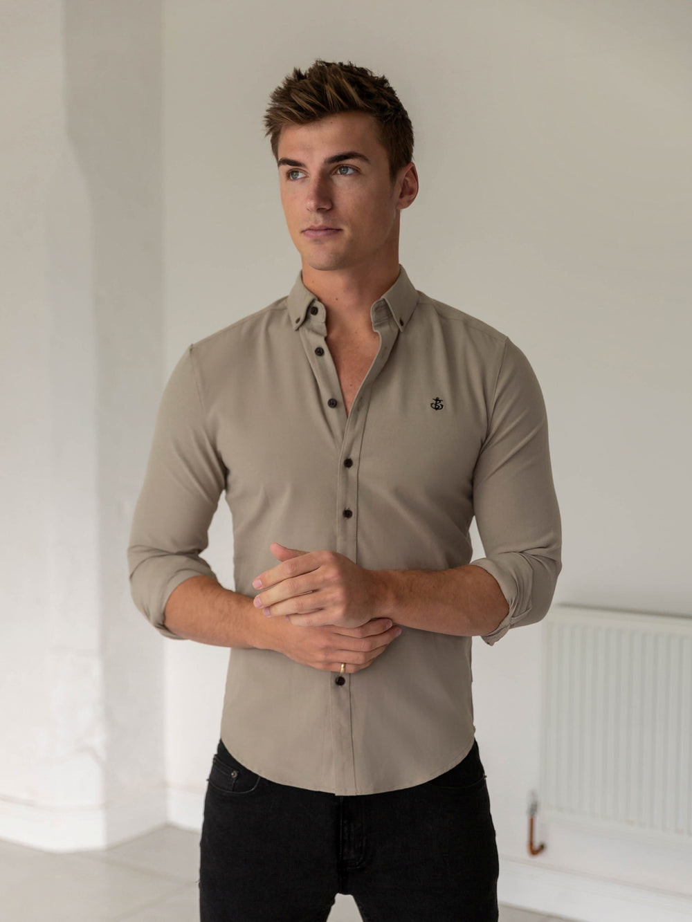 Blakely Horton Fitted Stretch Shirt Tan | YMK529046