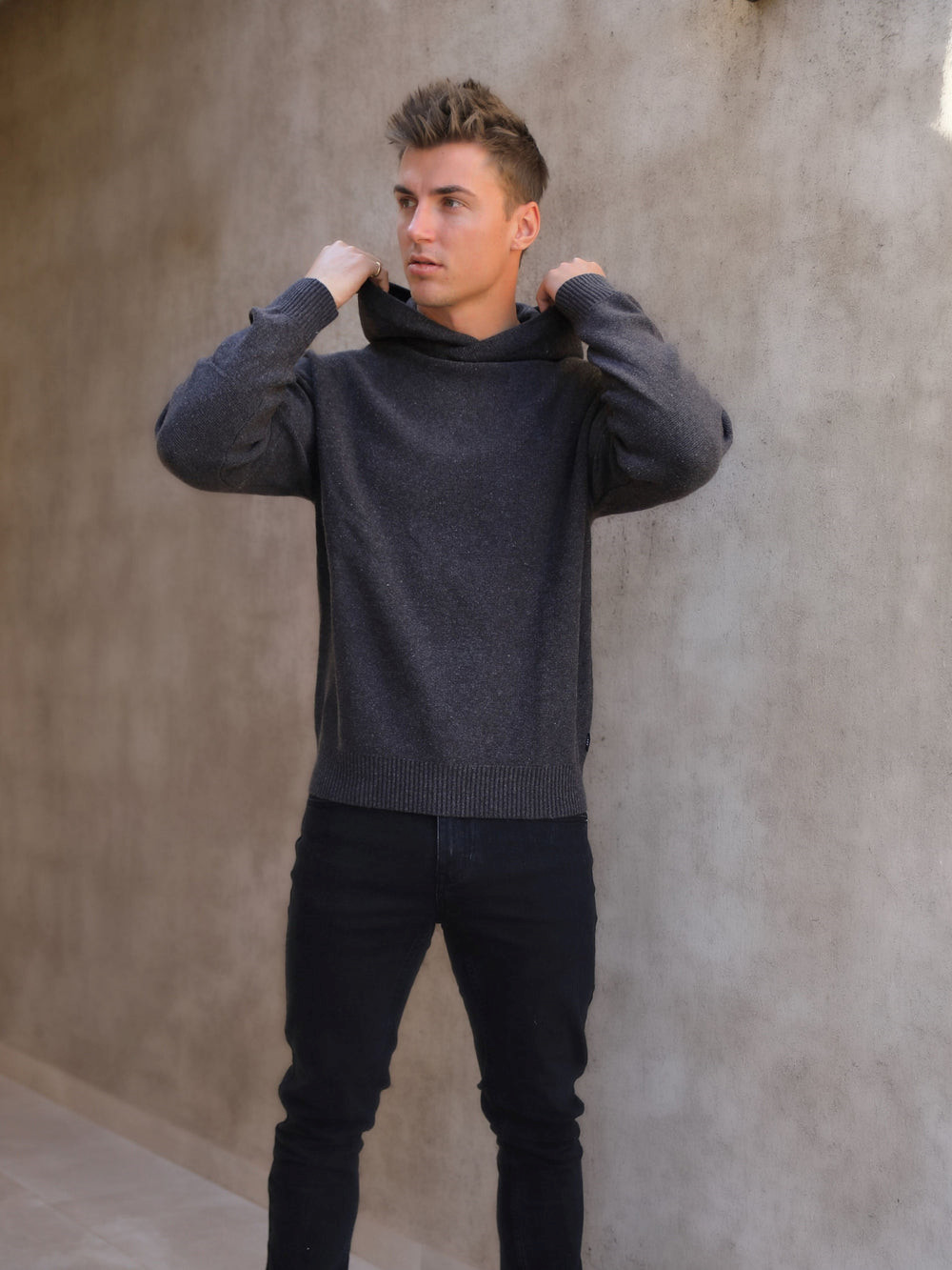 Blakely Huxley Knitted Hoodie Charcoal | BXH145732