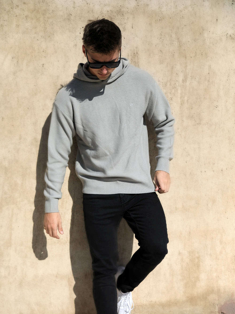 Blakely Huxley Knitted Hoodie Pale Concrete | YRU896035