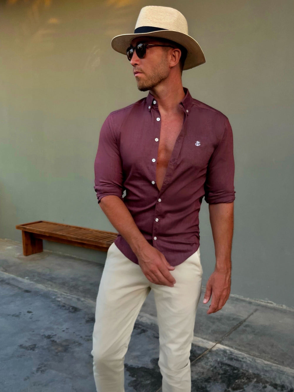 Blakely Maidstone Fitted Stretch Shirt Bordeaux | MTU104637