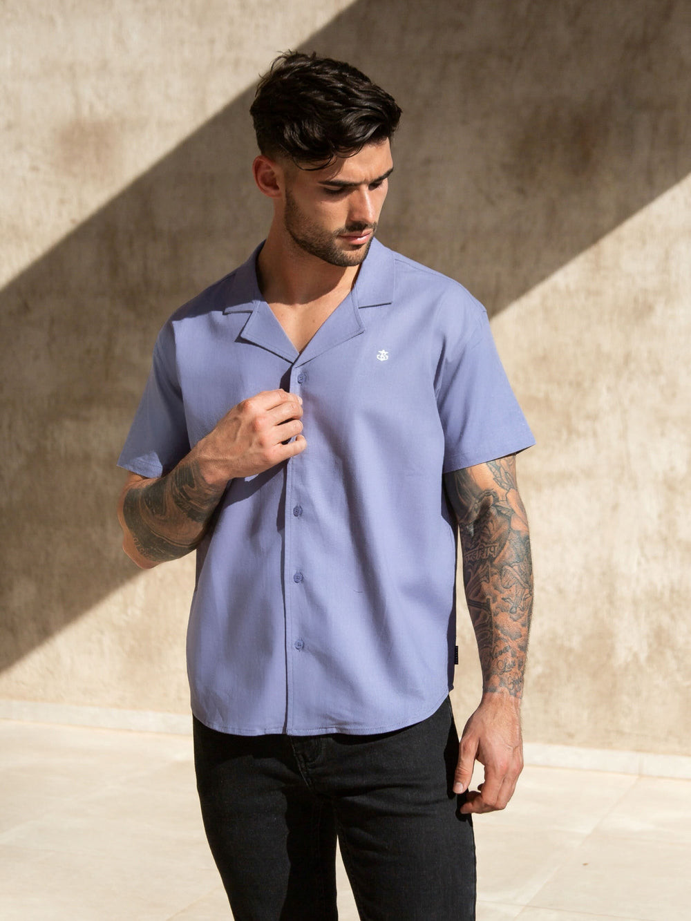 Blakely Nador Open Collared Shirt Blau | PRB819270