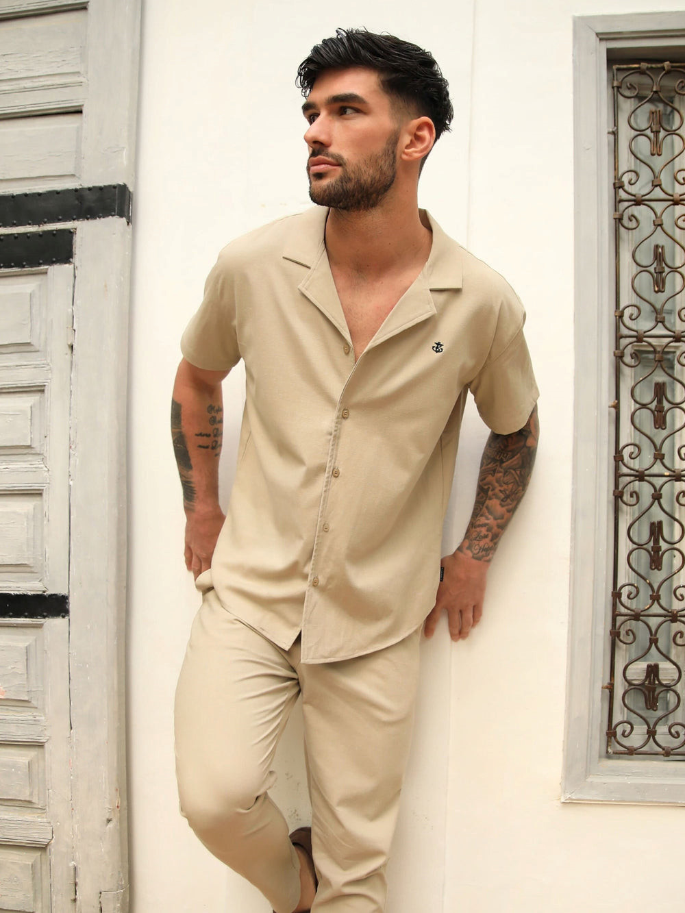 Blakely Nador Open Collared Shirt Tan | JFR092837