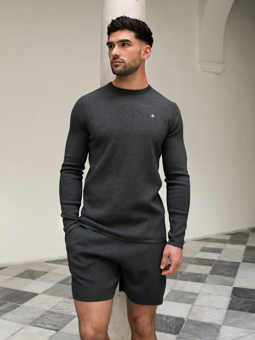 Blakely Riad Knitted Long Sleeve T-Shirt Charcoal | YXA987412