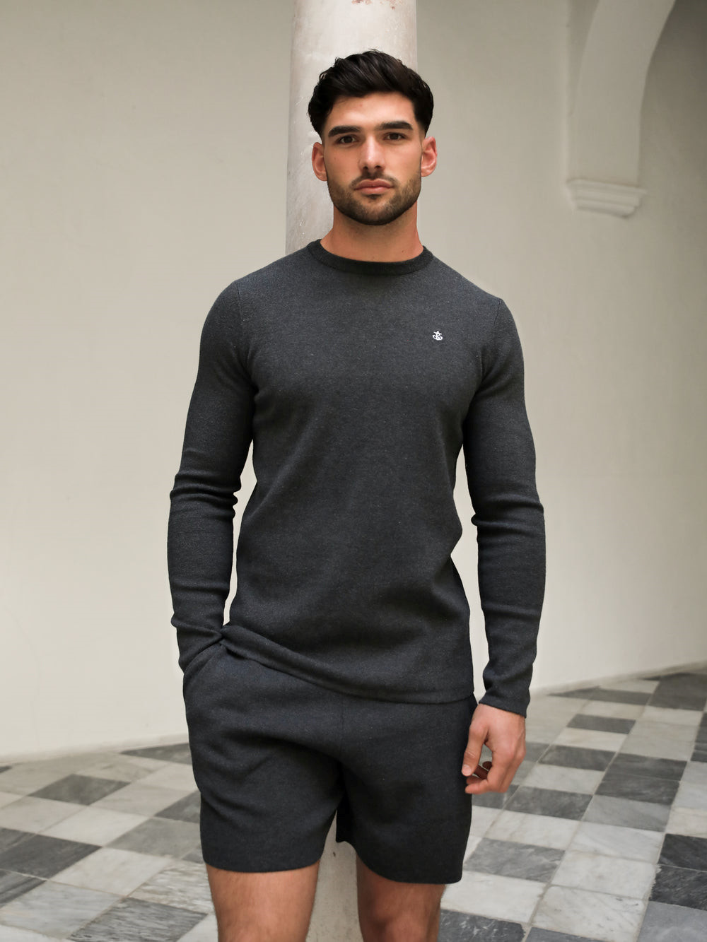 Blakely Riad Knitted Long Sleeve T-Shirt Charcoal | YXA987412