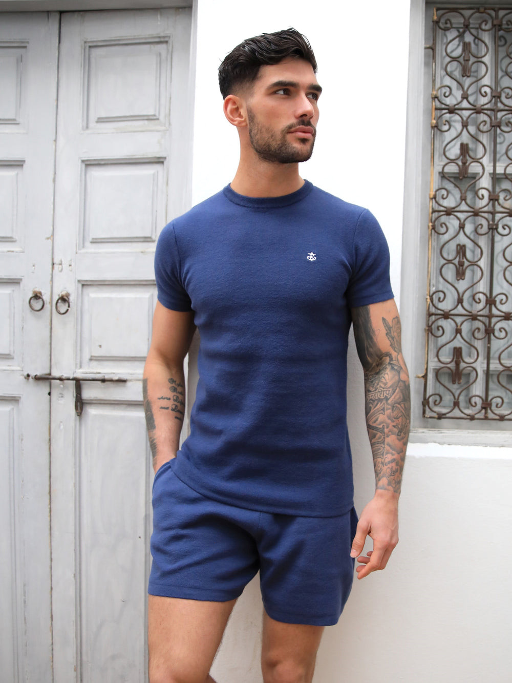 Blakely Riad Knitted T-Shirt Blau | JQV938174