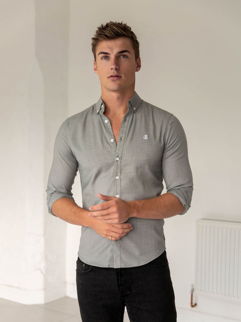 Blakely Wexford Fitted Stretch Shirt Hellgrau | PIR067328